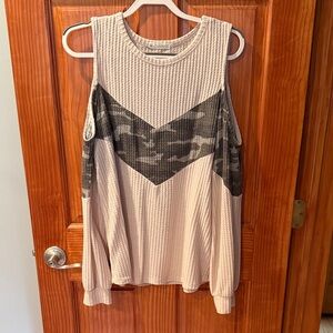 Casual Beige and Gray Camo Blouse